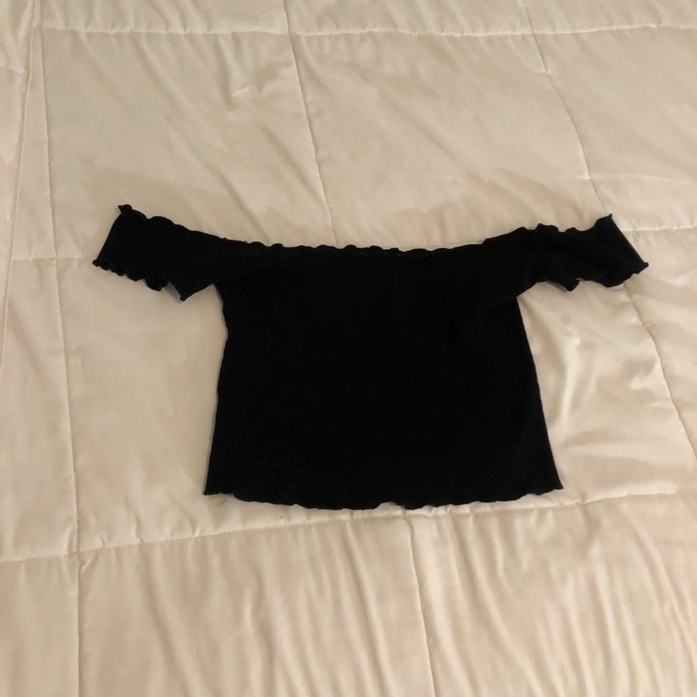 brandy black cropped ruffle off the shoulder top